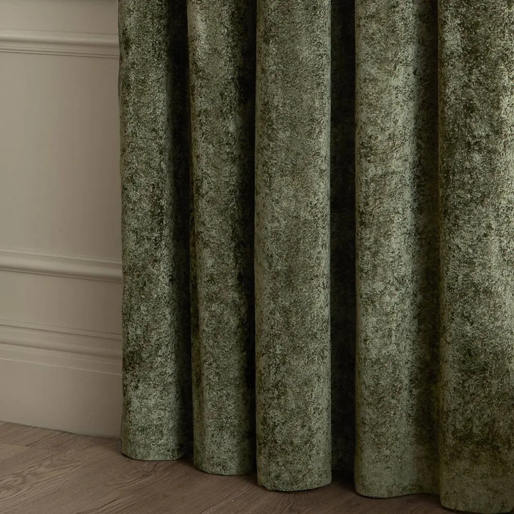 Paoletti Lustre Velvet Fully Lined Eyelet Curtain Pair in Green 5