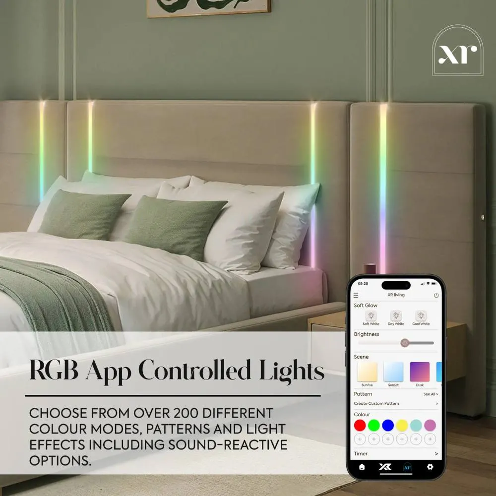 X Rocker Amelia Ottoman Hotel Bed with App-Controlled LED Lights & Bedsides in Beige 3