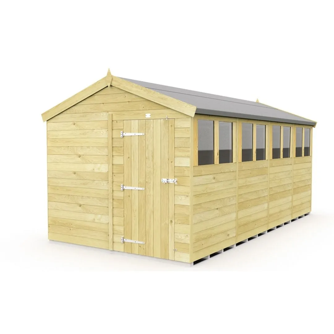 Buttercup Farm 8 x 16 Feet Apex Shed - Single Door W/ Windows - L472 x W231 x H217 cm in Brown