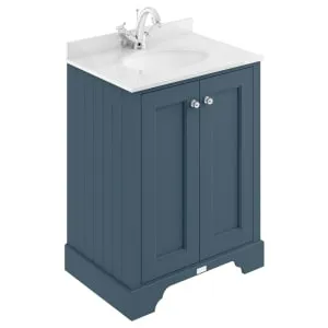 Bayswater Victrion Stiffkey Blue Traditional Freestanding Vanity Unit & White Marble Top Basin - 600mm