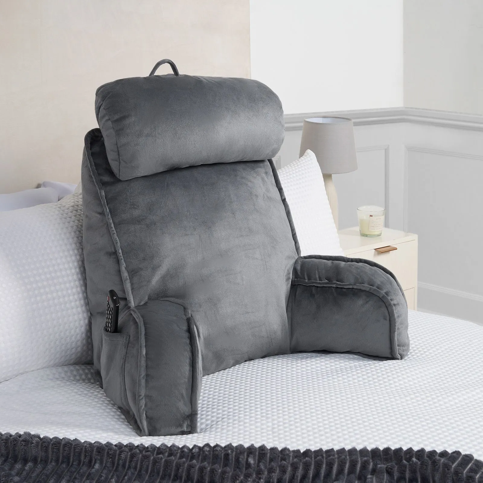 OHS Cuddle Cushion Back Lumbar Support Head Rest Bed Reading Pillow Arms in Charcoal