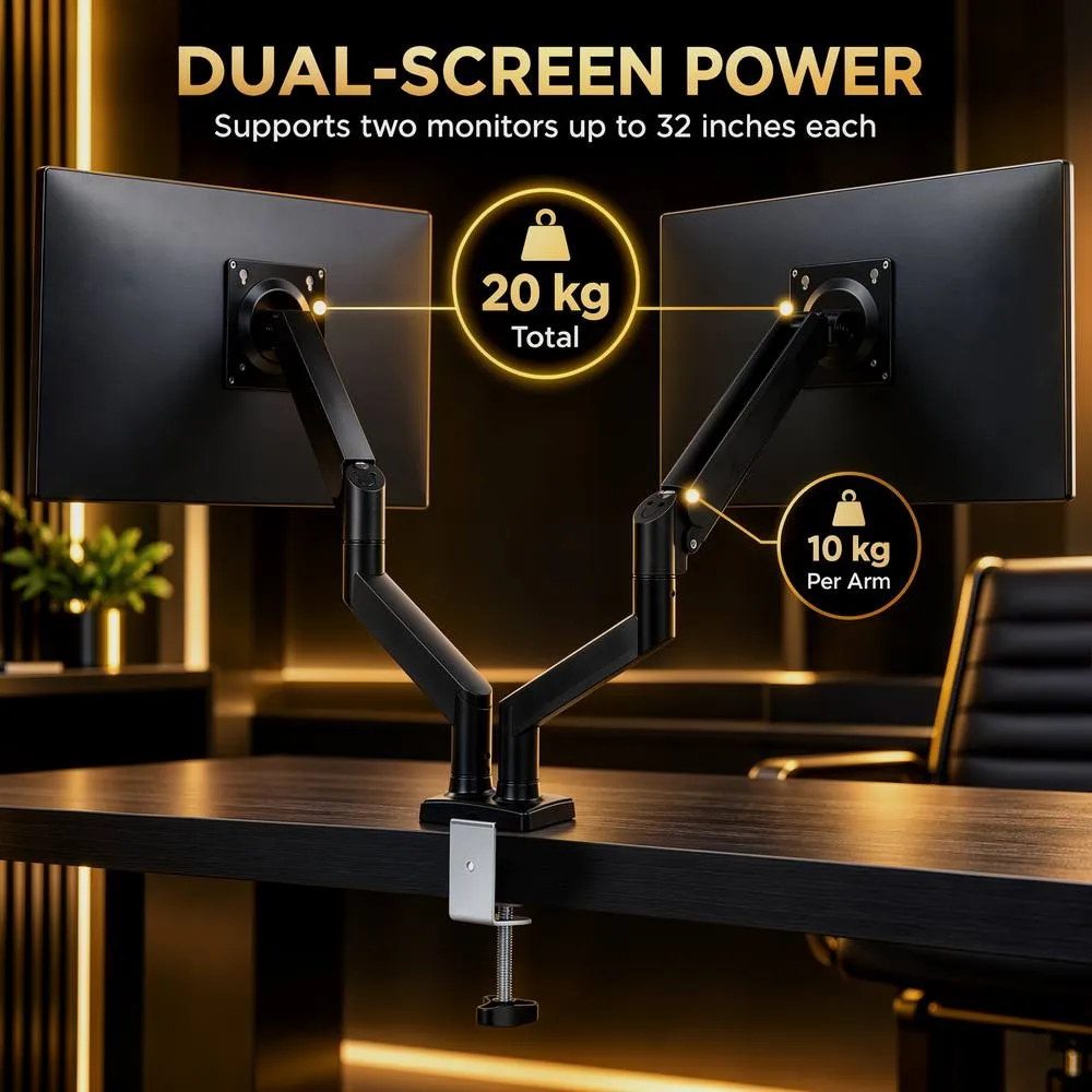 HOMCOM Dual Monitor Stand for 2 Screens up to 32", Height Adjustable, Black 4