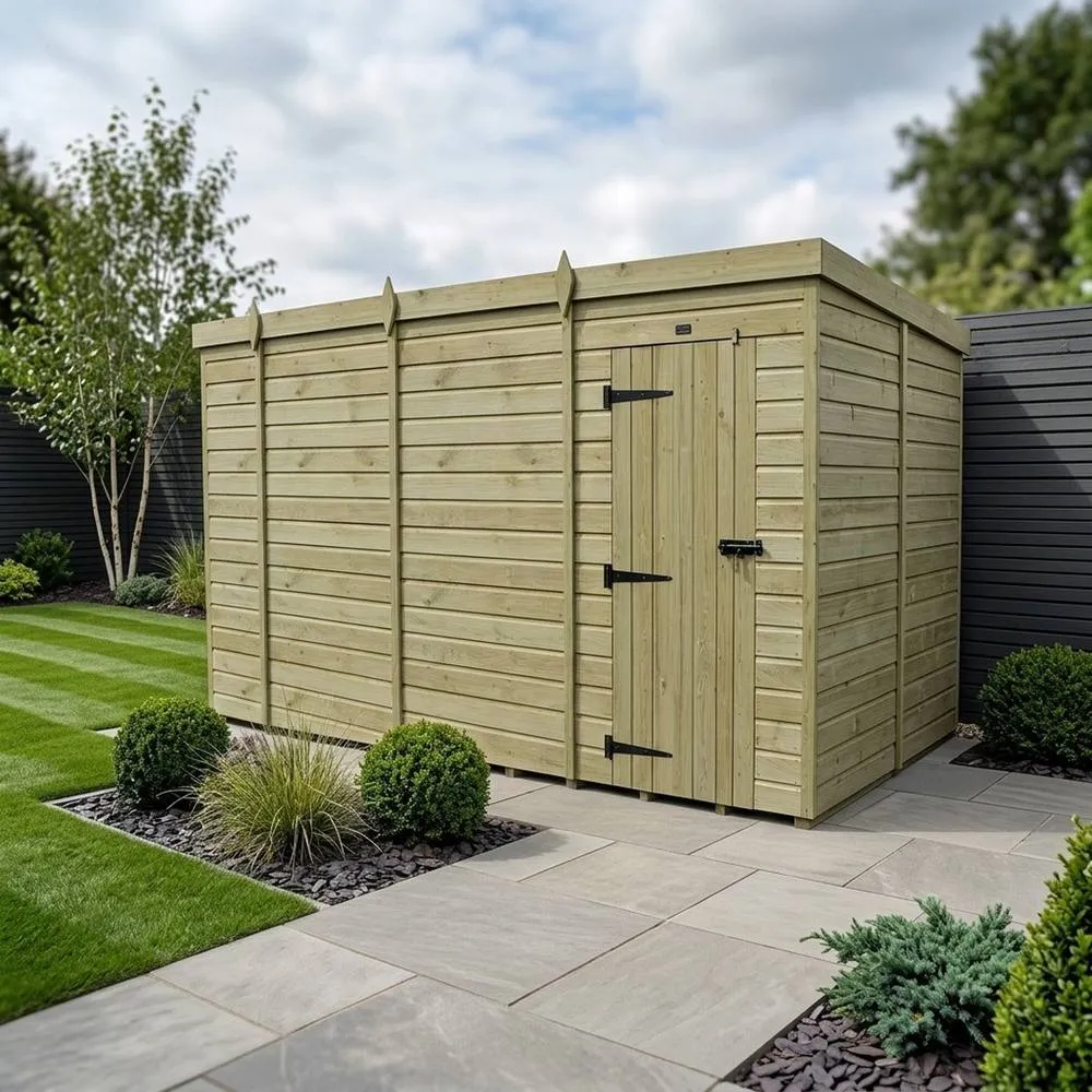 Buttercup Farm 14ft x 10ft Pent Garden Shed Single Door No Windows - Timber in Brown 2