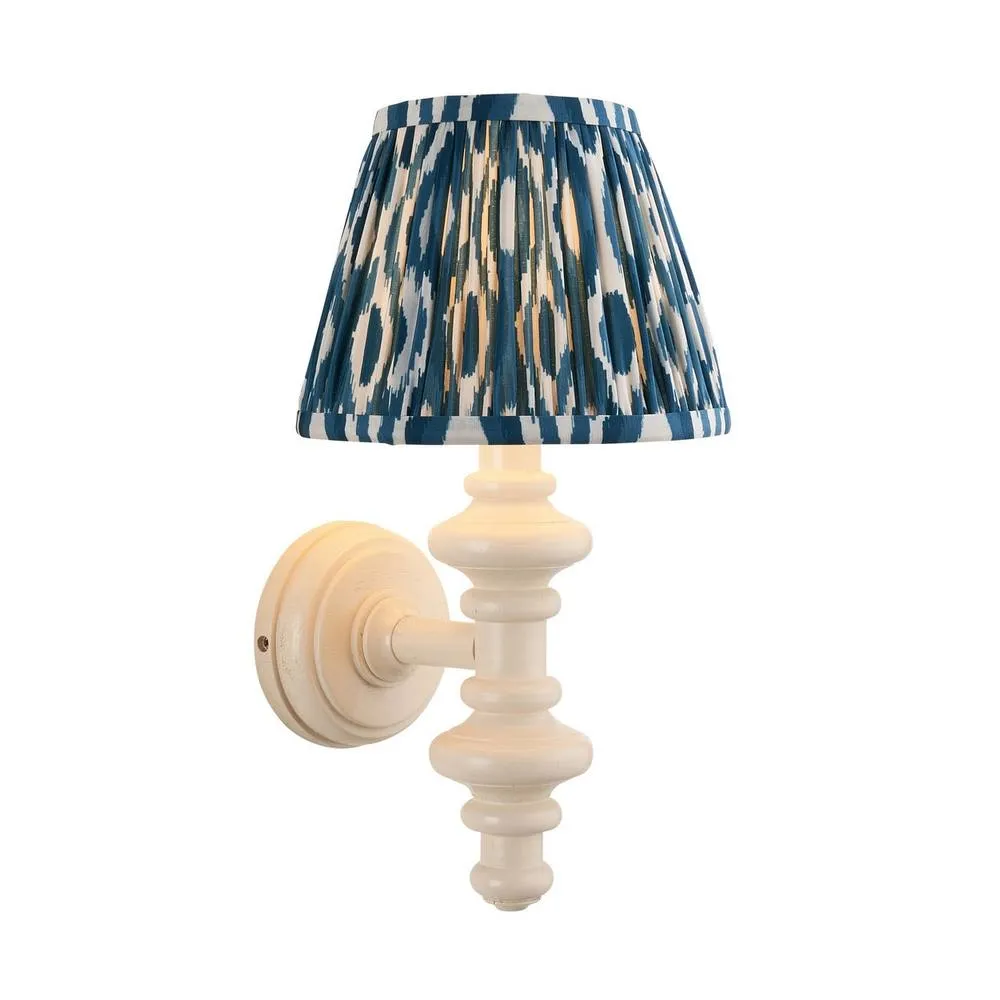 Netlighting Carnaby Almond White Wall Light Blue Fabric Ikat Shade 20cm B22