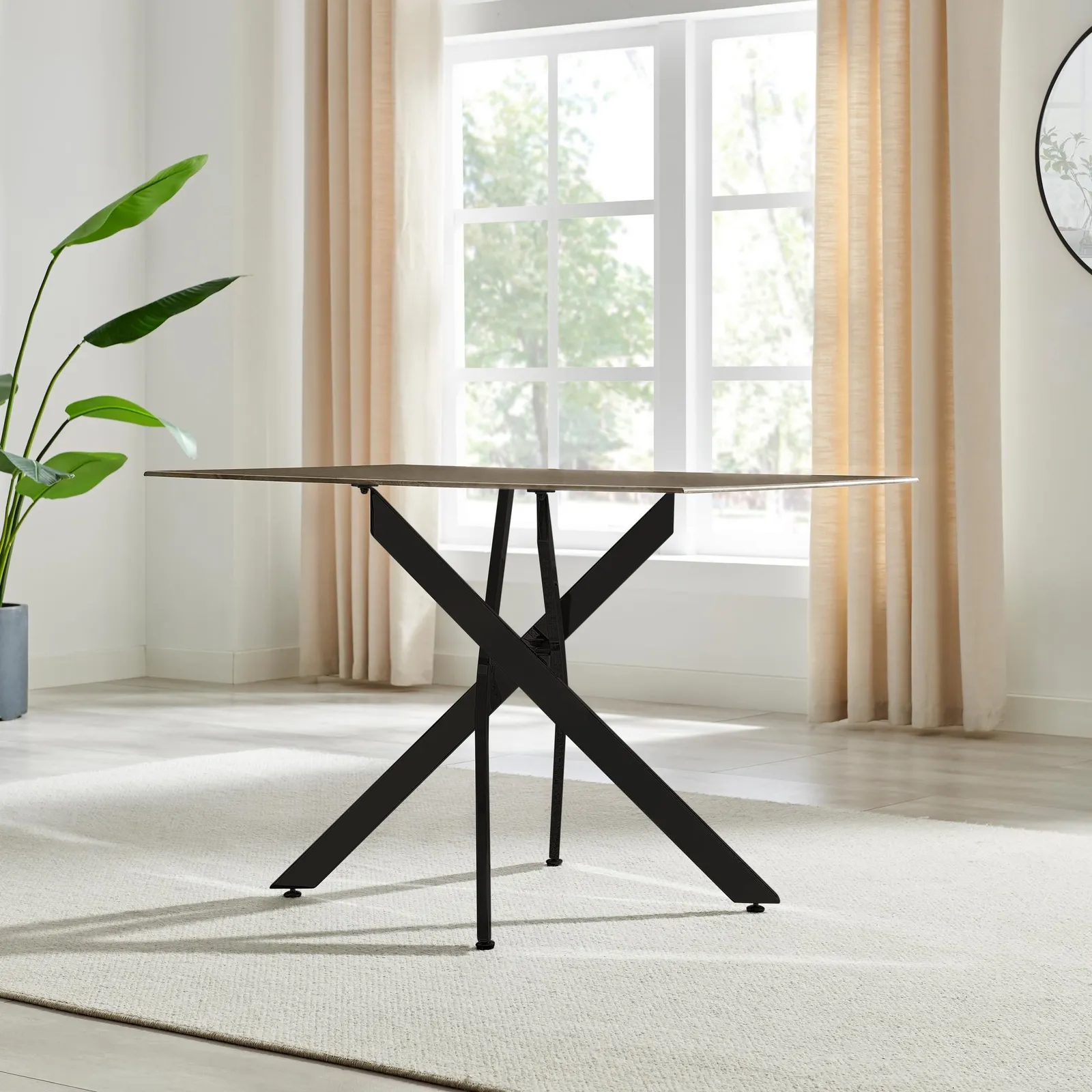 FurnitureboxUK Leonardo 4-Seater Dining Table With Marble Effect Glass Top & Black Metal Legs in Dark Brown 3