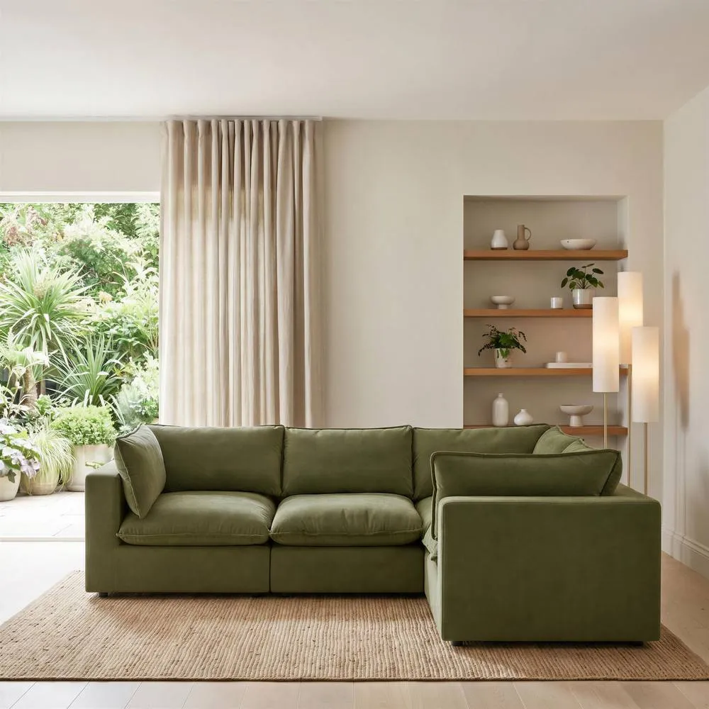 FurnitureboxUK Echo Linen-Look Fabric 3 Seater Modular Corner Sofa in Green 2