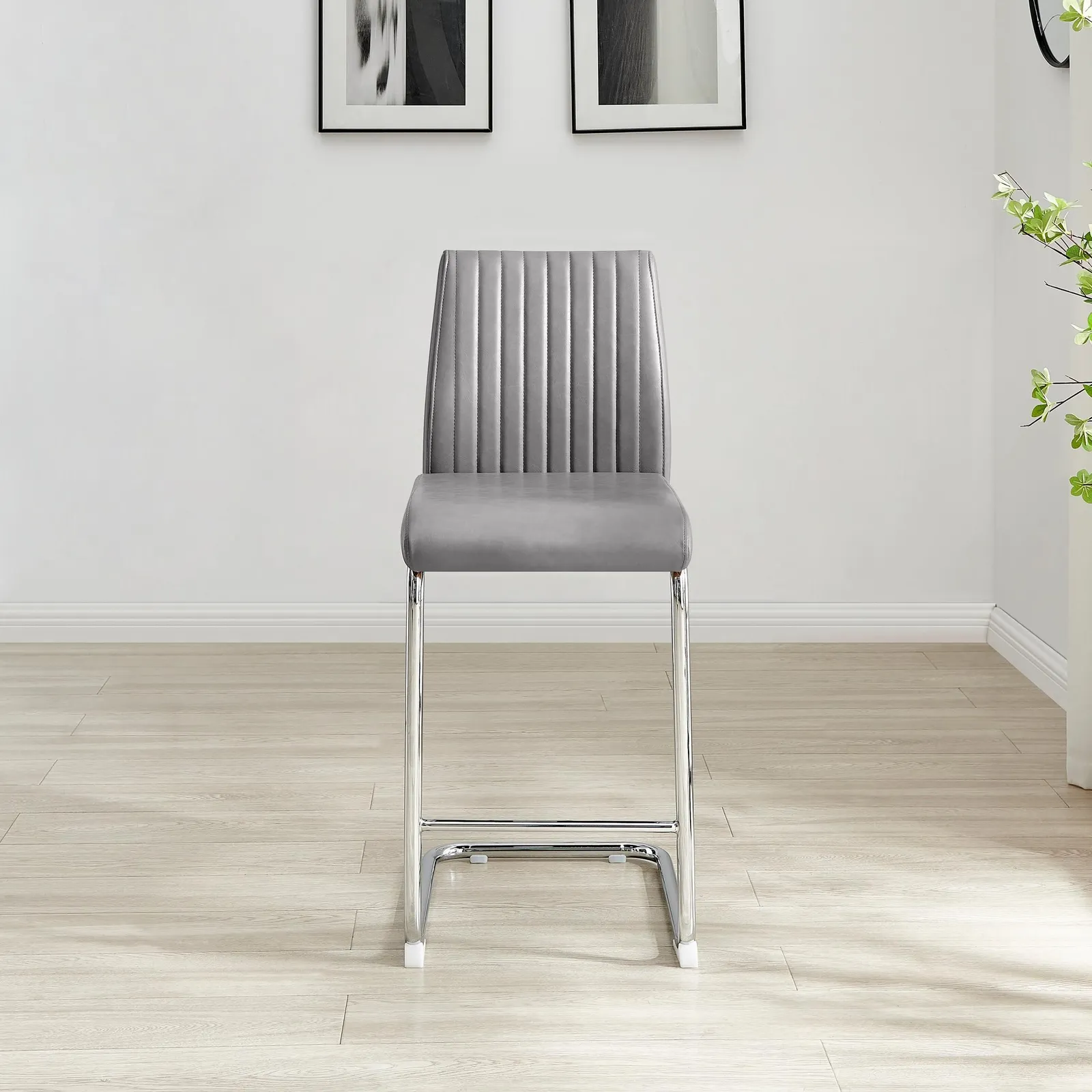 FurnitureboxUK Lorenzo 2x Faux Leather & Silver Counter Stools in Grey 5
