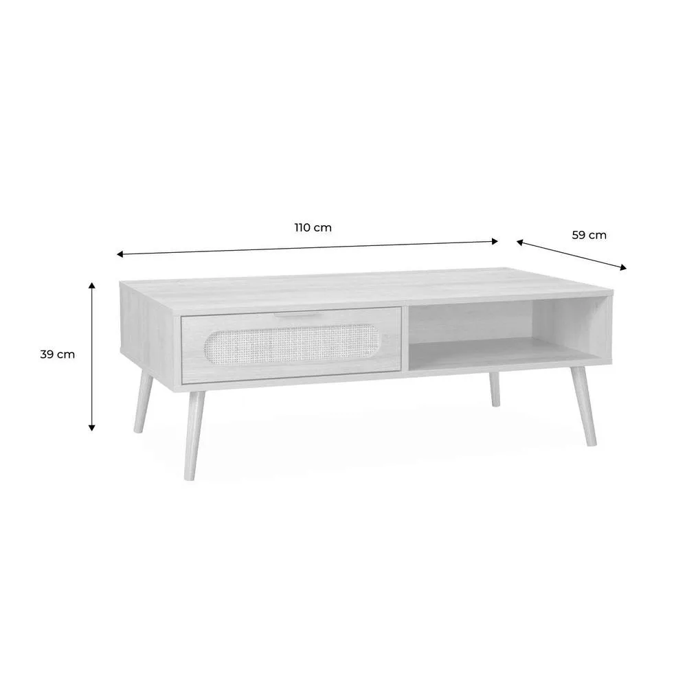 sweeek Wood & Rounded Cane Rattan Coffee Table in Light Brown 5