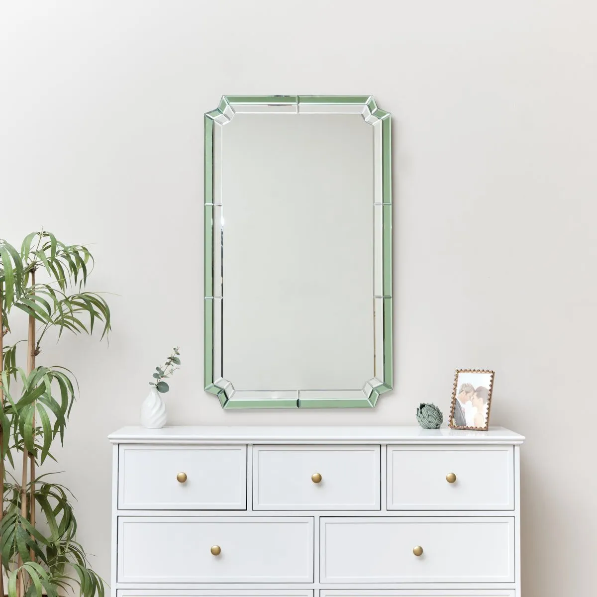Melody Maison Rectangle Green Glass Art Deco Wall Mirror 60cm X 100cm