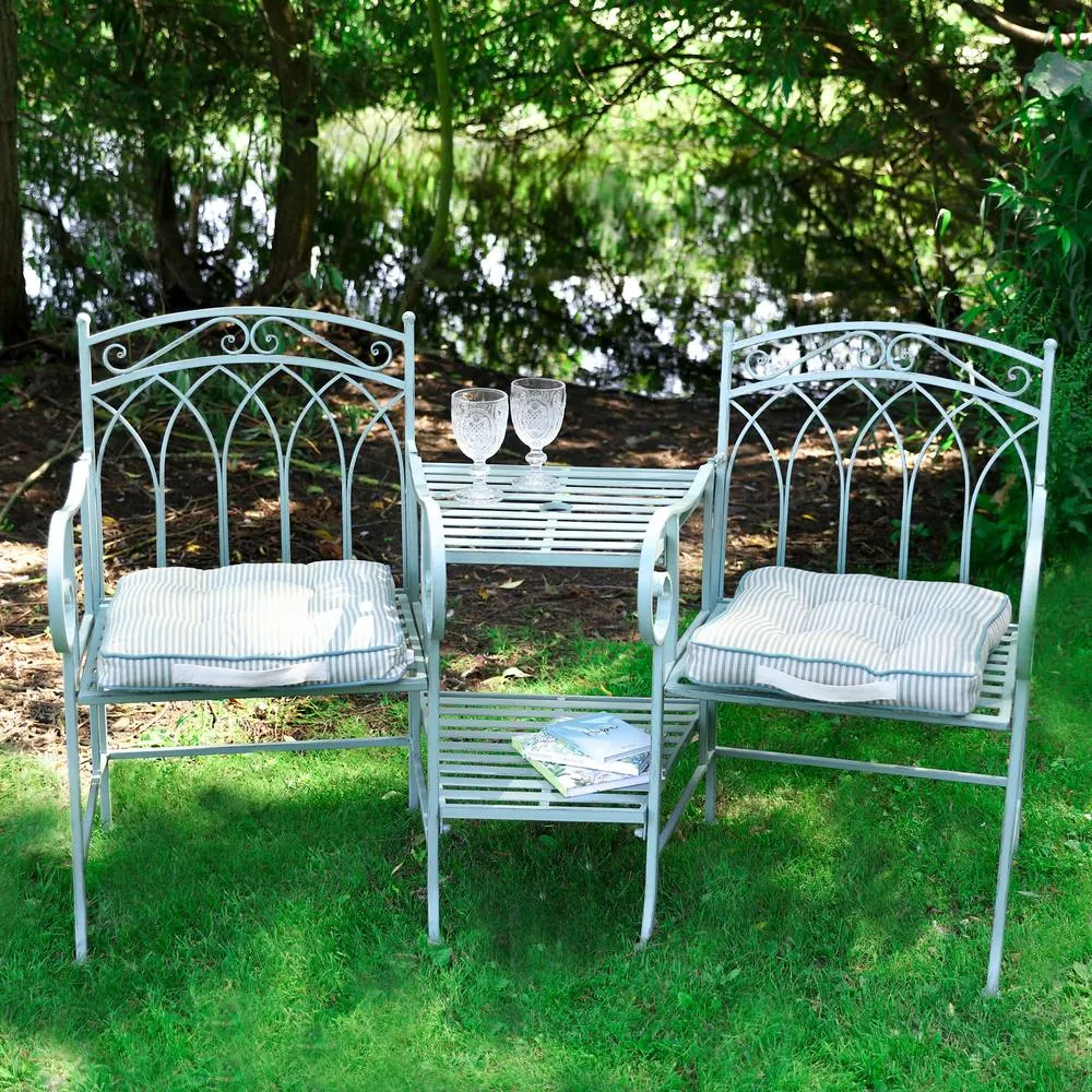 Dibor Vintage Green Arched Outdoor Garden Furniture Companion Seat Garden Bench with Free Set of 2 Green Box Cushions 5