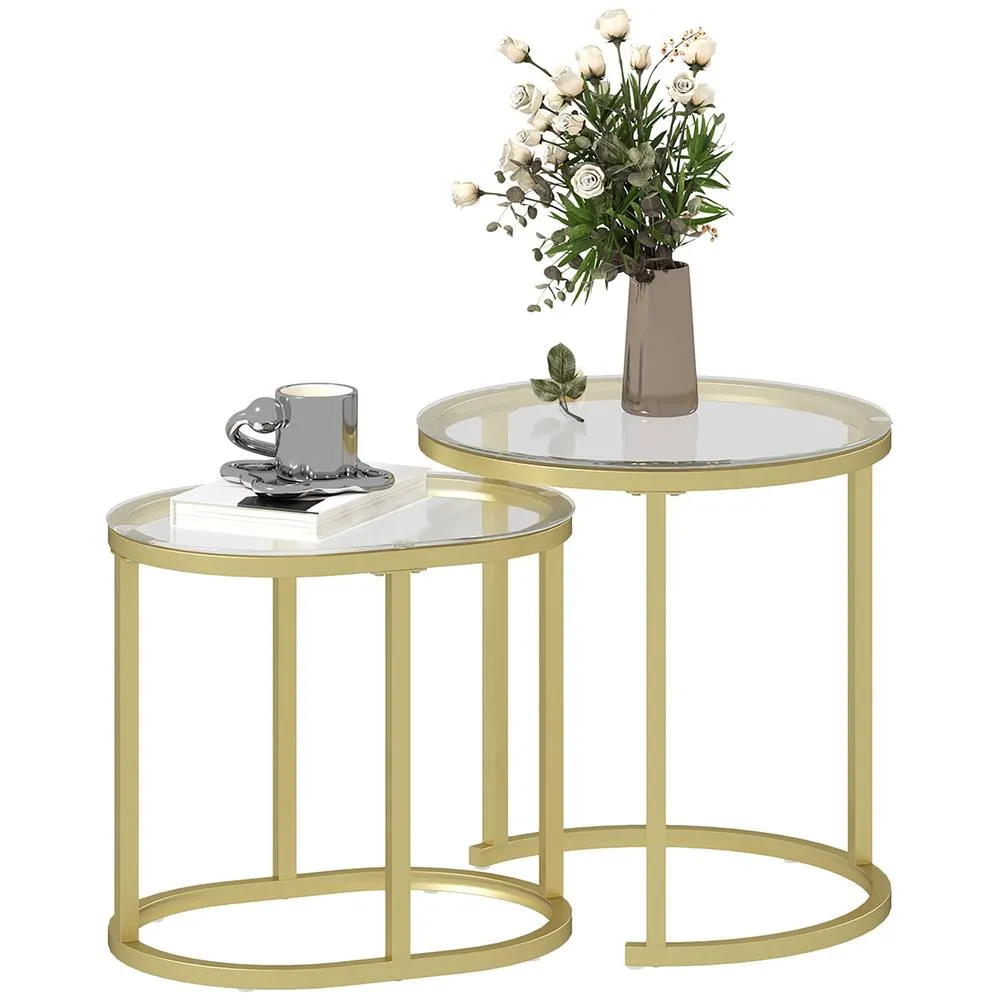 HOMCOM 2 Pcs Modern Coffee Table with Tempered Glass Side Tables Clear 2