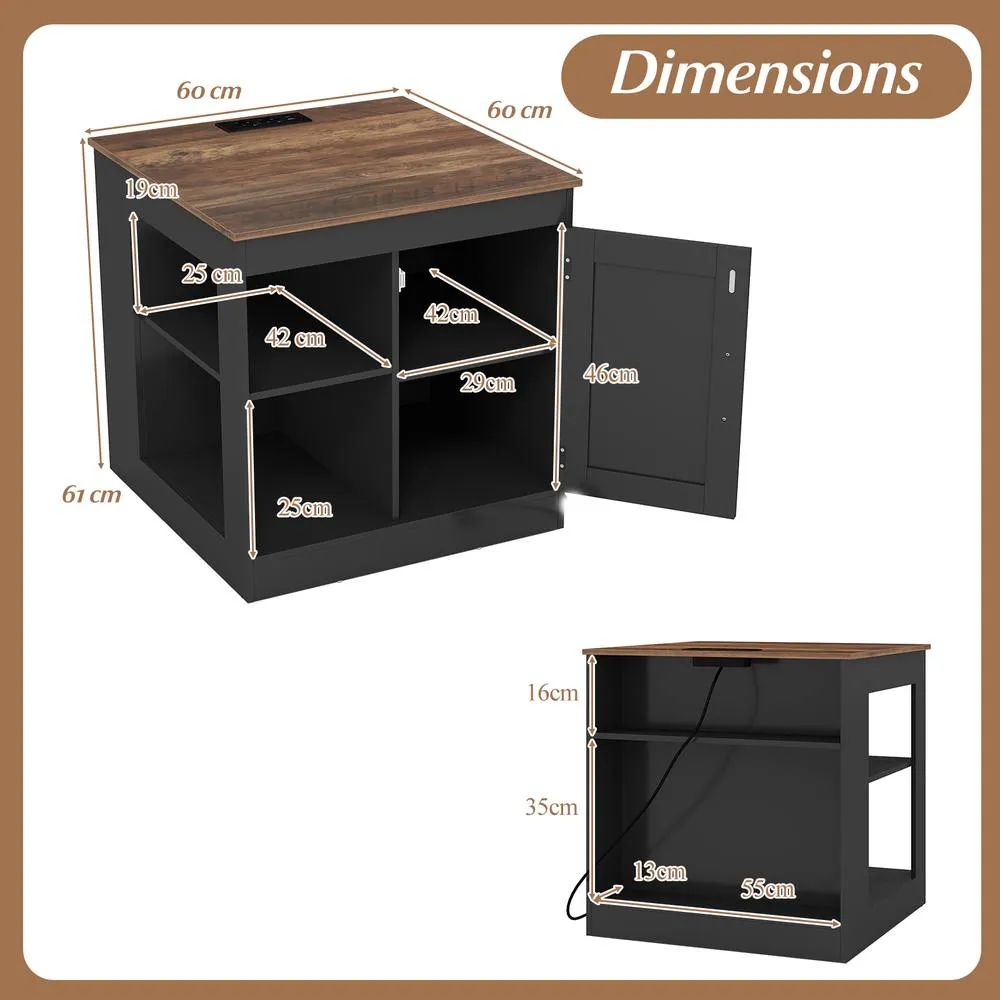 Costway Farmhouse Nightstand w/Charging Station Wooden Bedside Table End Table in Black 2