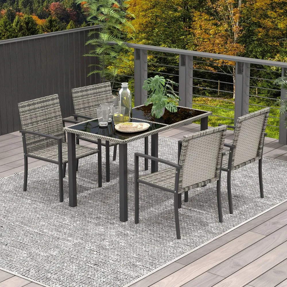 OUTSUNNY 4 Seater Rattan Garden Furniture Set w/ Glass Tabletop in Mid Grey