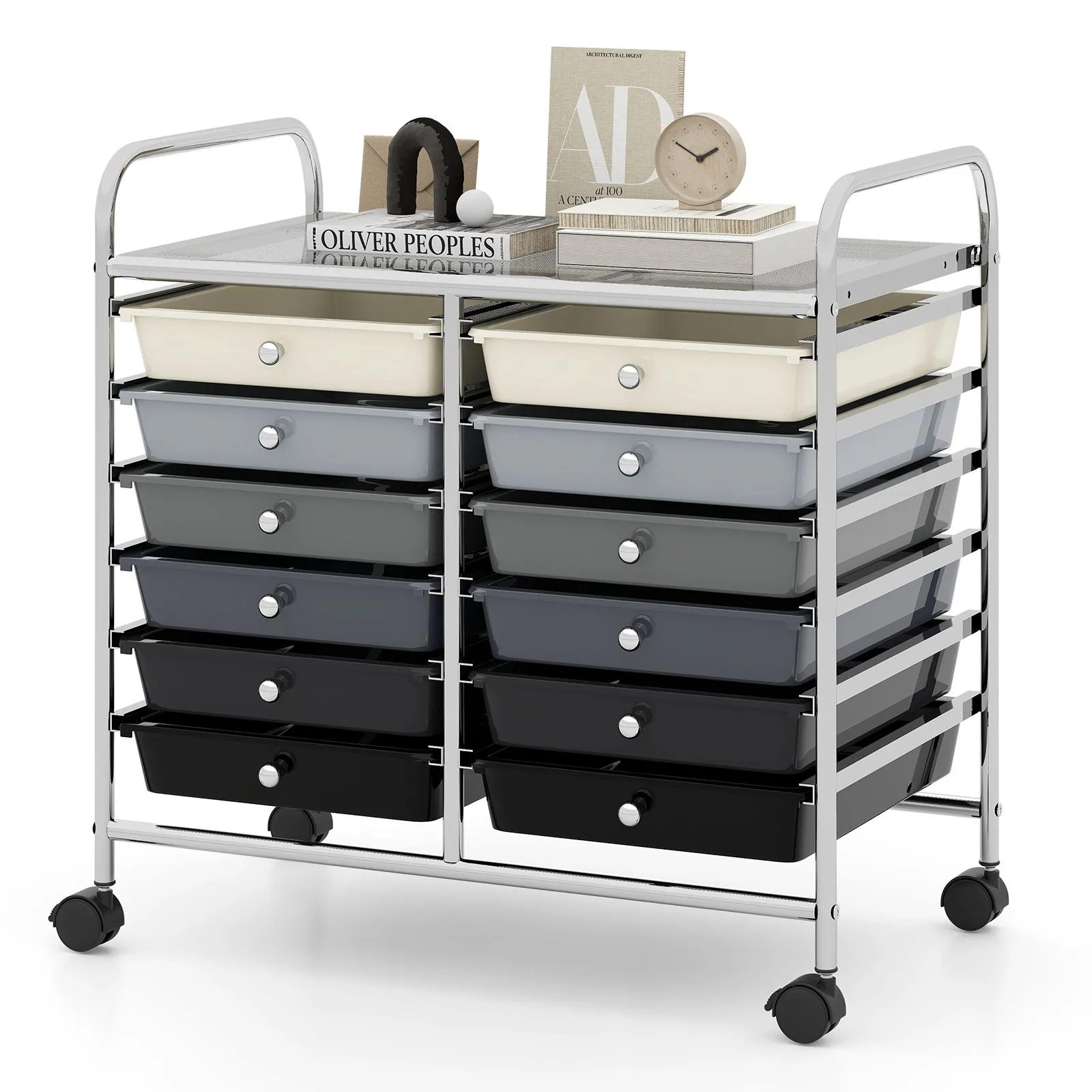 Costway 12 Drawers Multi-Purpose Utility Cart Storage Rolling Cart in Black