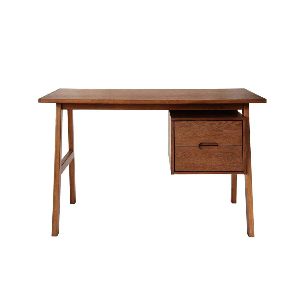 sweeek Desk with 2 drawers hevea wood & oak veneer in Dark Brown 3