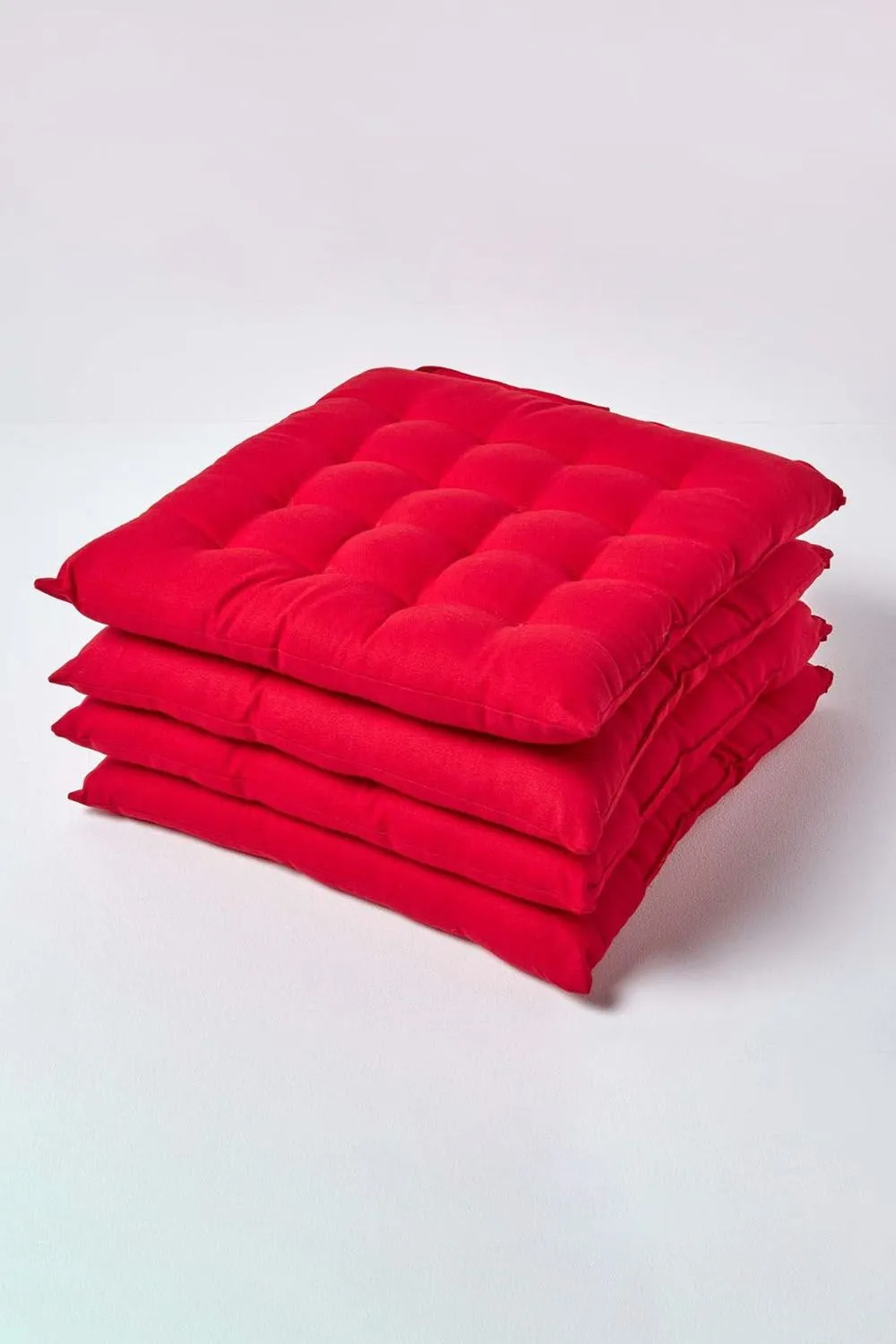 Homescapes 4 Pack Seat Pads Luxury 100% Cotton Indoor Outdoor Garden Cushion, 40cm in Red 1