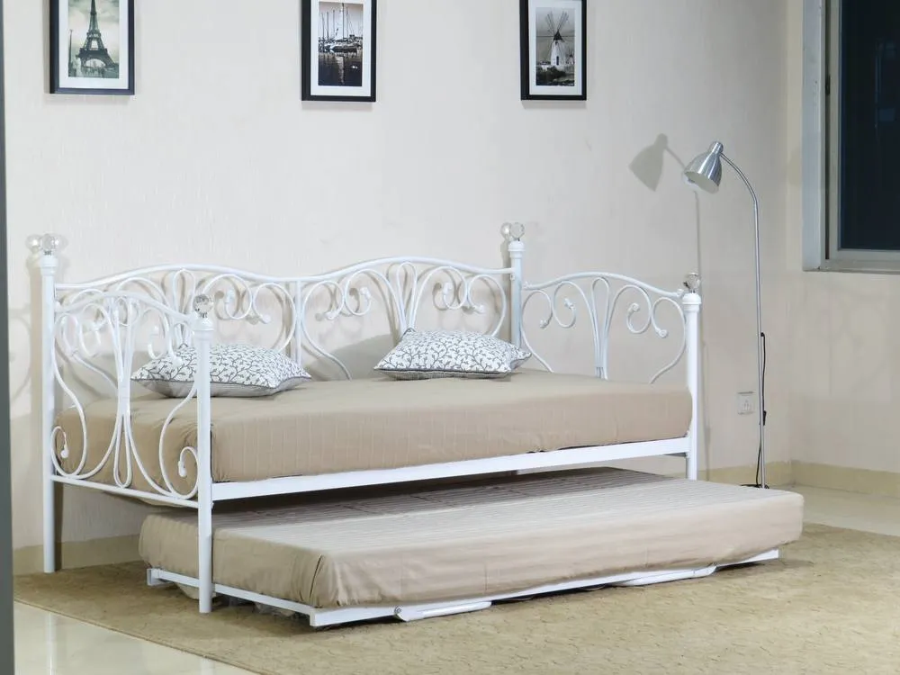 Comfy Living Ltd Metal Crystal Finial Day Bed With Trundle in White 2