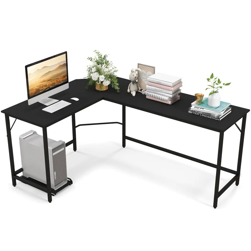 Costway L Shaped Home Office Desk Computer Corner Desk Gaming Table with CPU Stand in Black 2