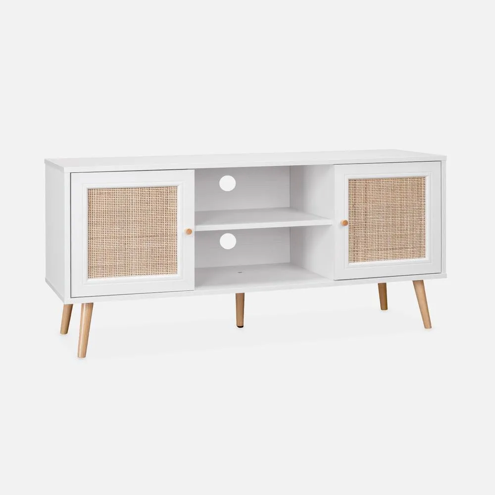 sweeek 120cm Tv Unit Wooden & Cane Effect 2 Doors in White 2