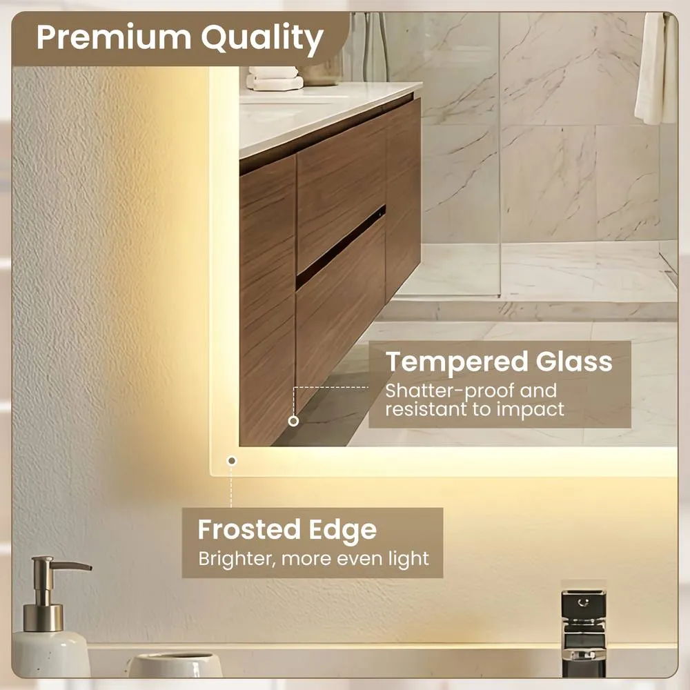 Costway 60 CM rectangular LED Lighted Mirror Wall Mounted Bathroom Mirror in White 5