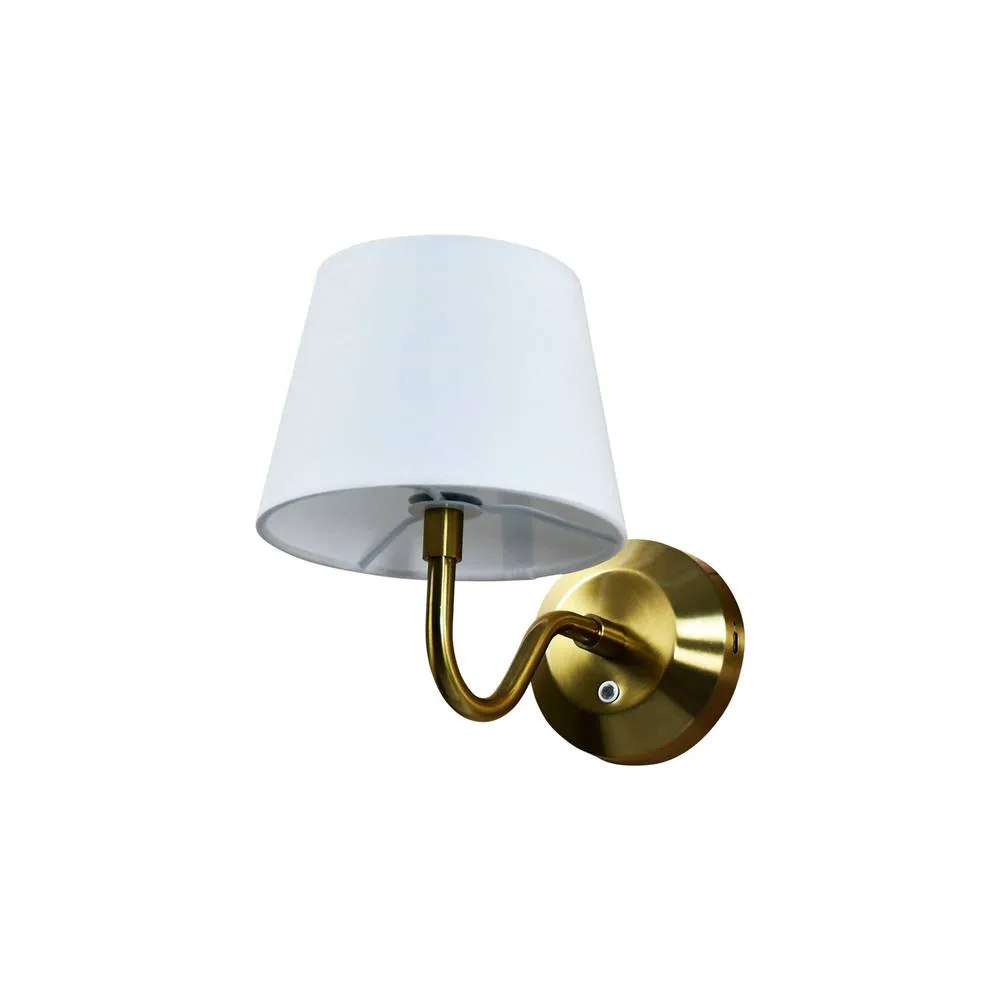 First Choice Lighting Hamilton - Satin Brass Rechargeable Wall Light with White Shade in Gold