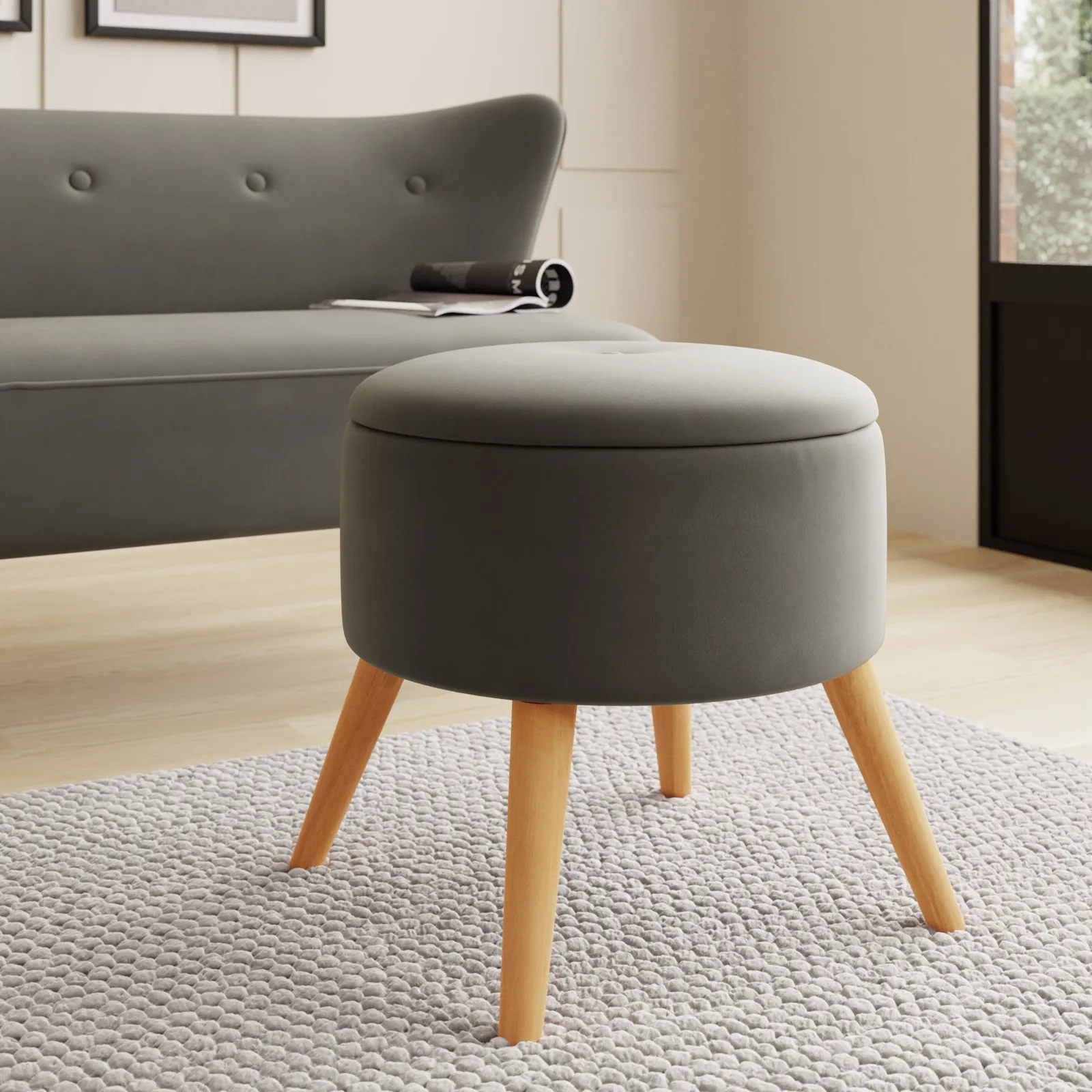 Eliza Velvet Storage Footstool Steeple Grey