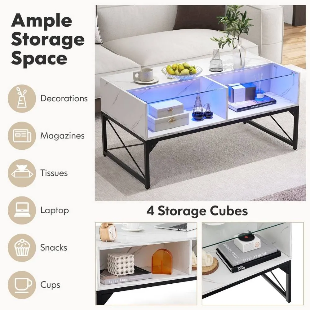 Costway High-gloss LED Coffee Table Center Table Modern Accent Table in White 5