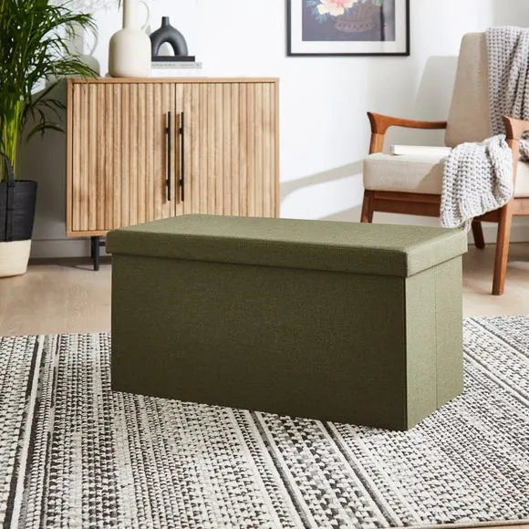 Faux Linen Rectangular Ottoman 1