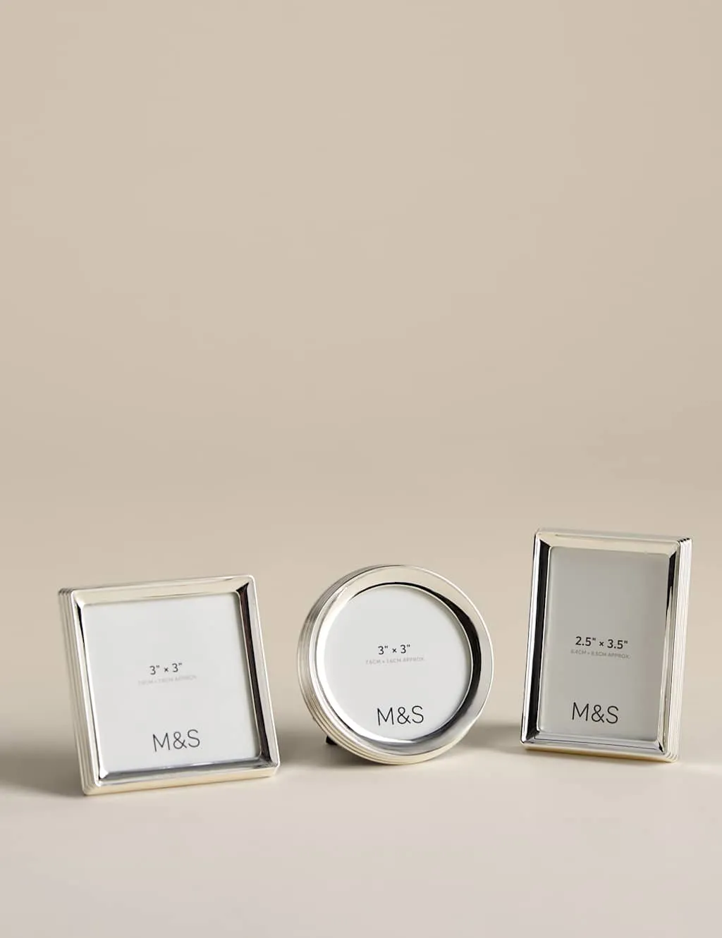 M&S Set of 3 Ribbed Silver Plated Photo Frames Silver