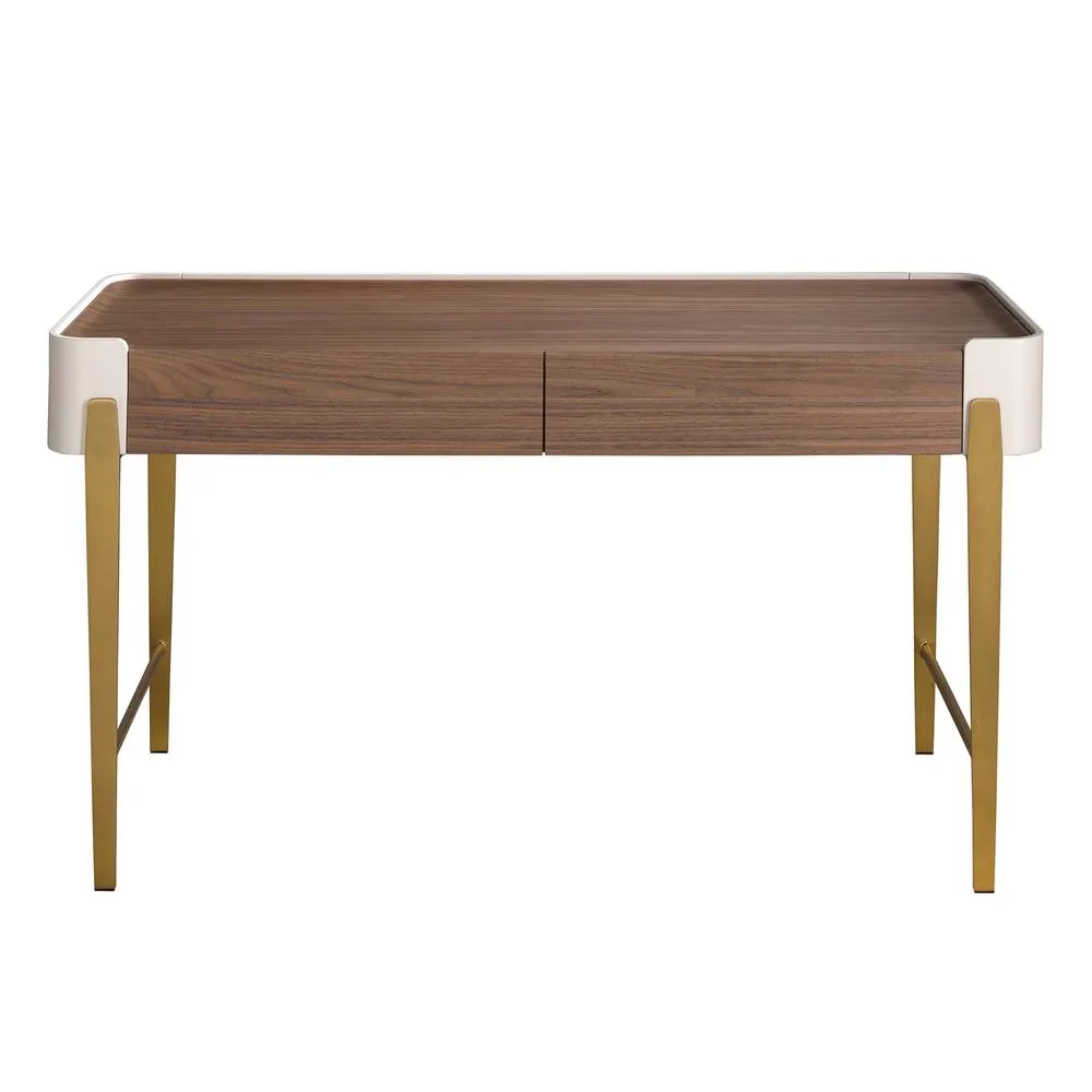 Angel Cerda Walnut Veneer Desk with Beige Lacquer & Gold 2