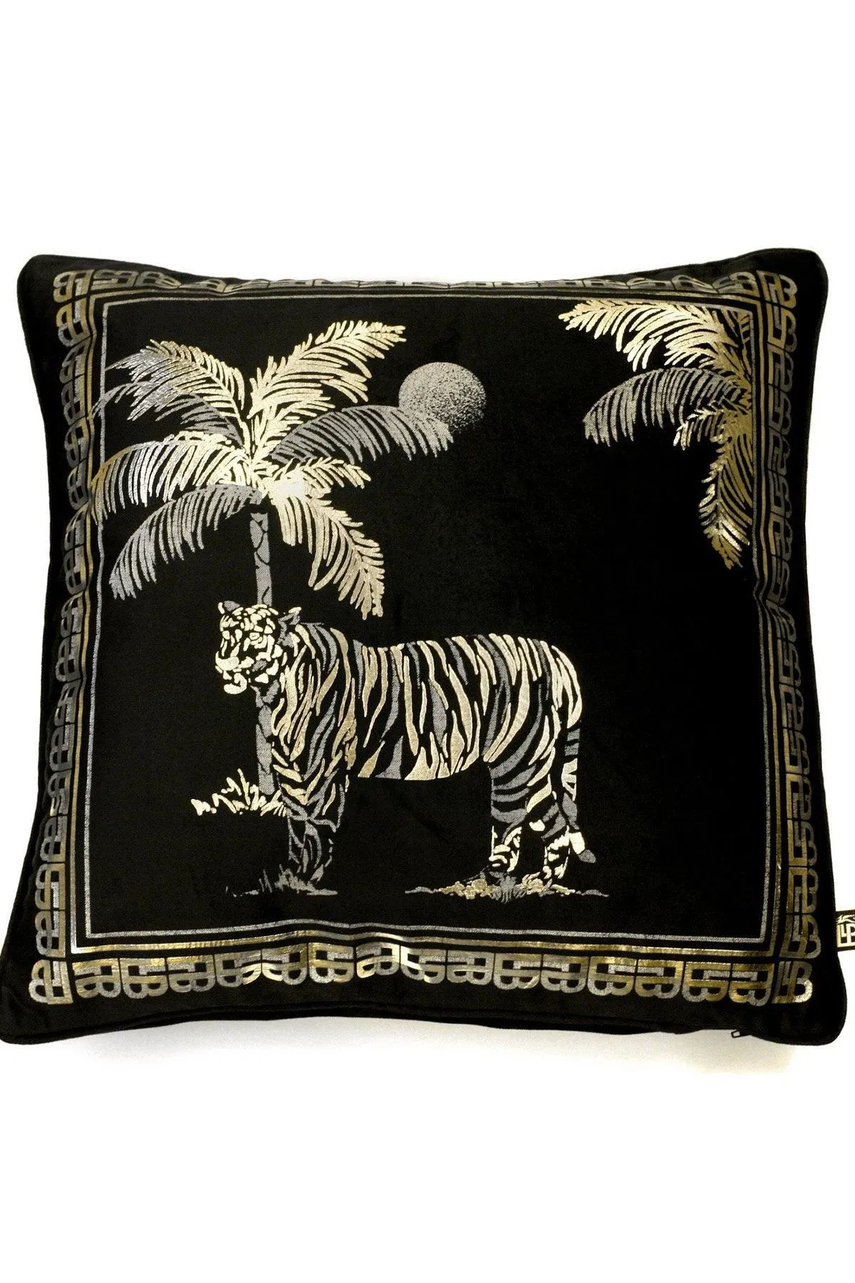 Laurence Llewelyn-Bowen 'Tiger Tiger' Opulent Foil Printed Luxury Velvet Filled Cushion in Black