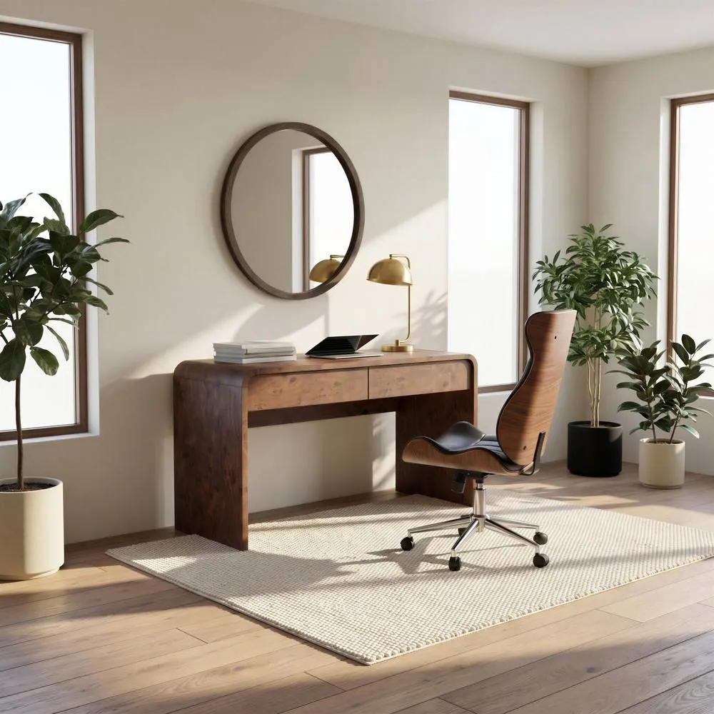 FurnitureboxUK Delphine Walnut Burl Wood Effect 2 Drawer Desk 6