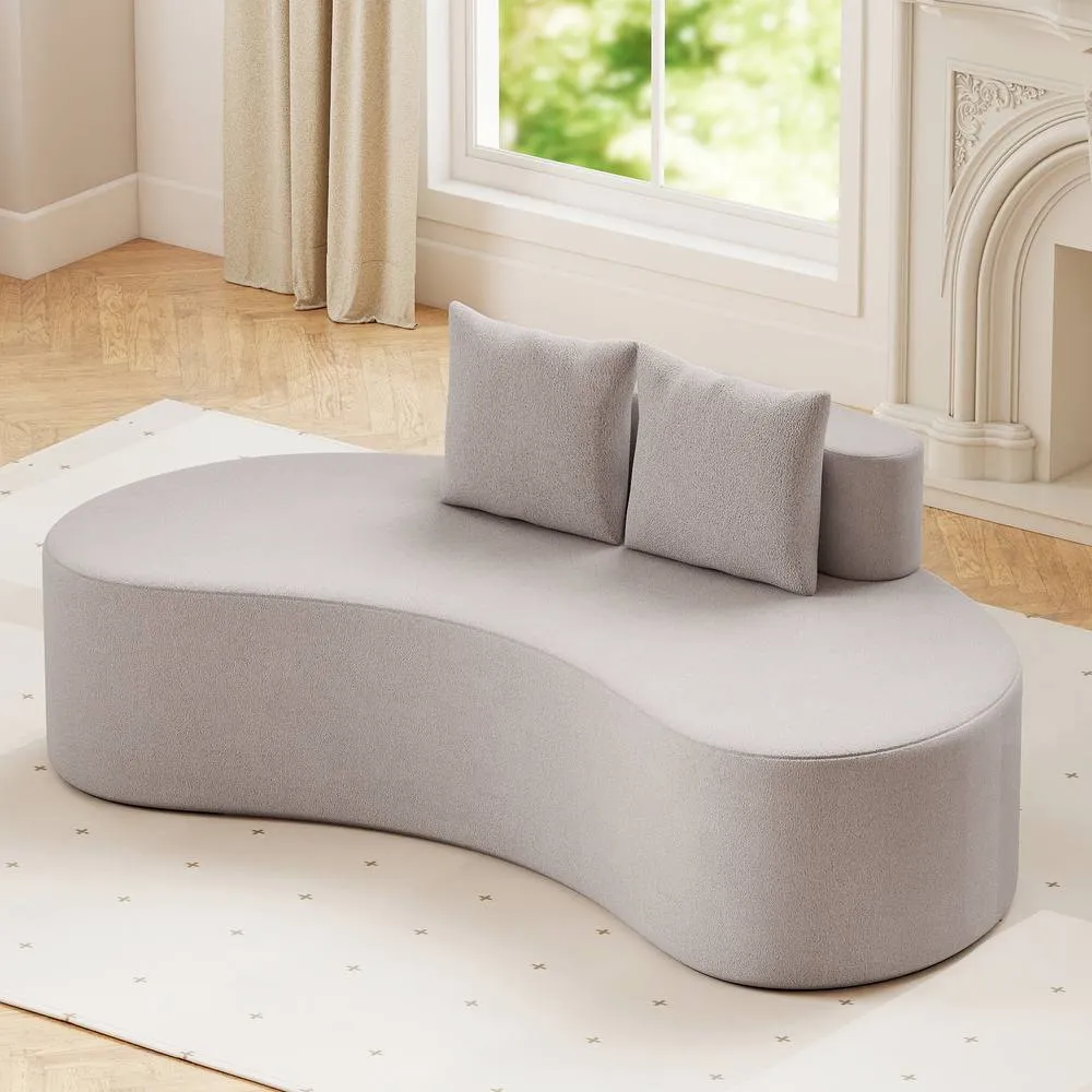 Costway Modern Sofa Couch Upholstered Curved Sofa w/2 Pillows Floor Couch in Light Grey 5
