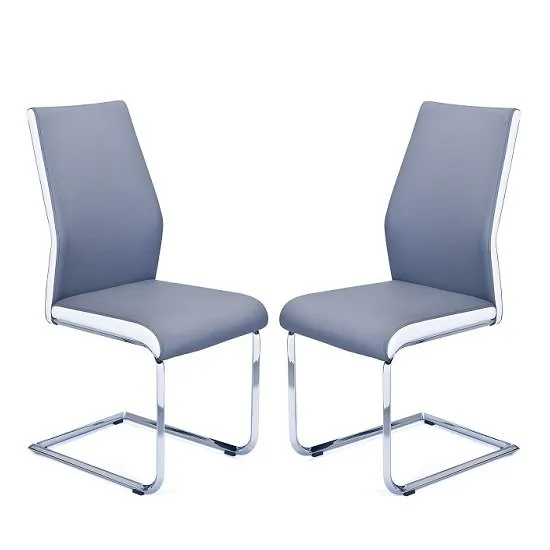 Marine Dining Chair In Grey And White Faux Leather In A Pair