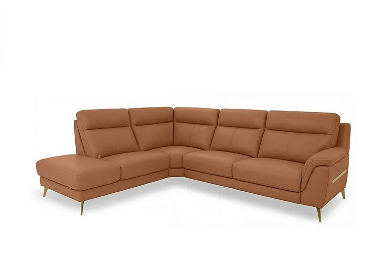 Eclipse Leather Left Hand Facing Corner Sofa with Chaise End Storage - Pecan
