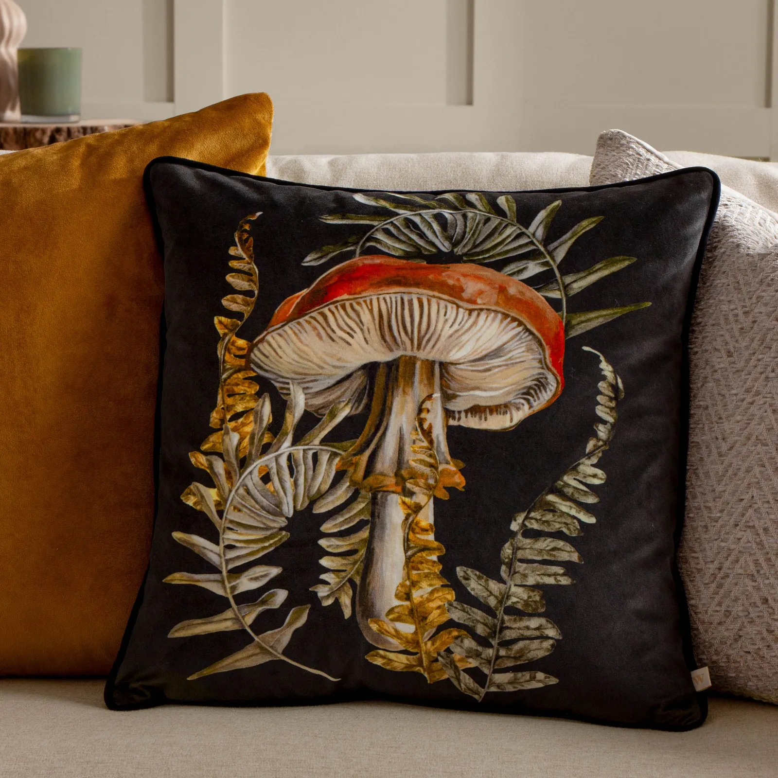 Wylder Nature Kielder Forest Hatfield Mushroom Piped Cushion in Black