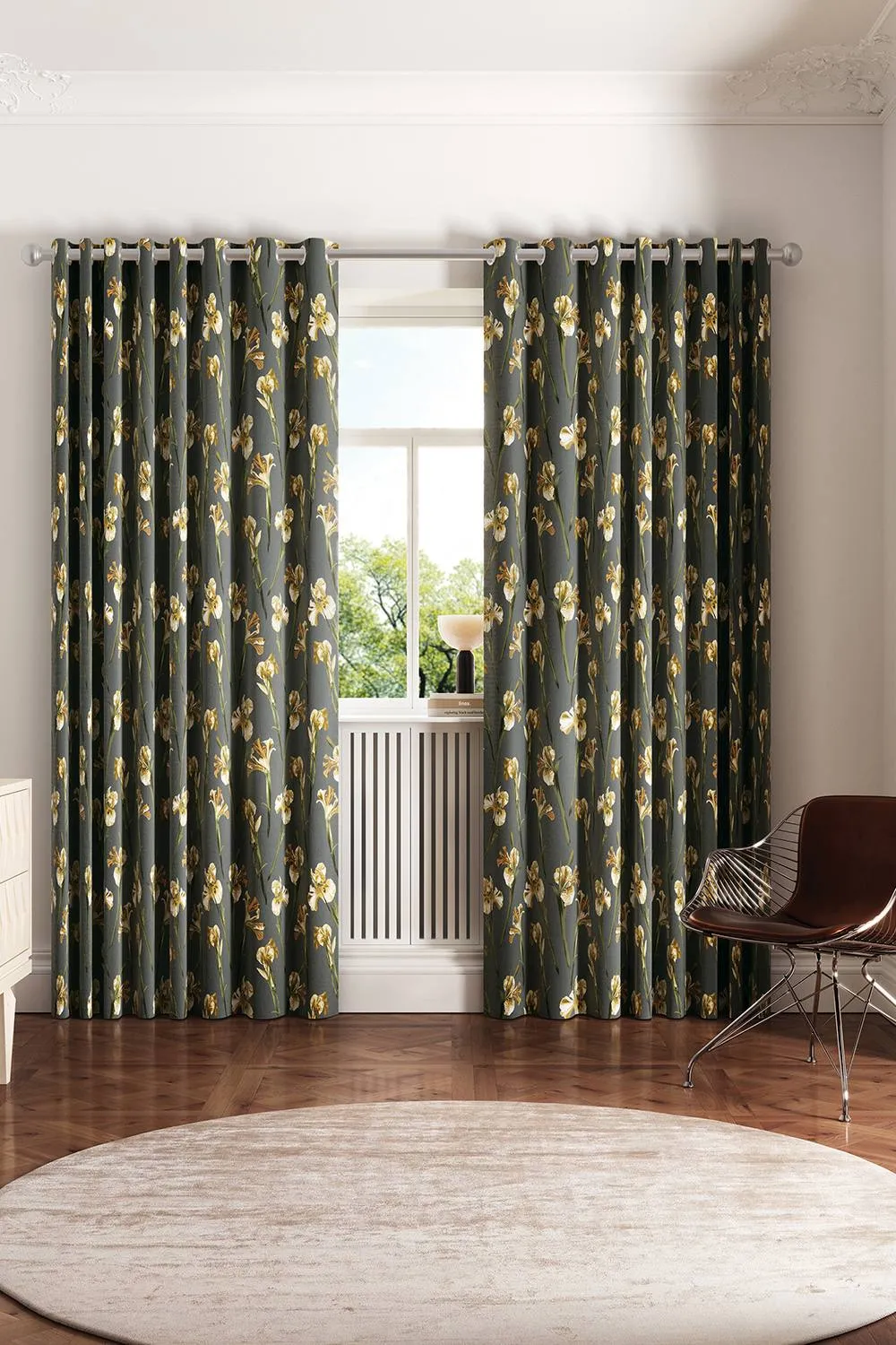 Ted Baker 'Wild Iris' Cotton Lined Curtains in Charcoal 4
