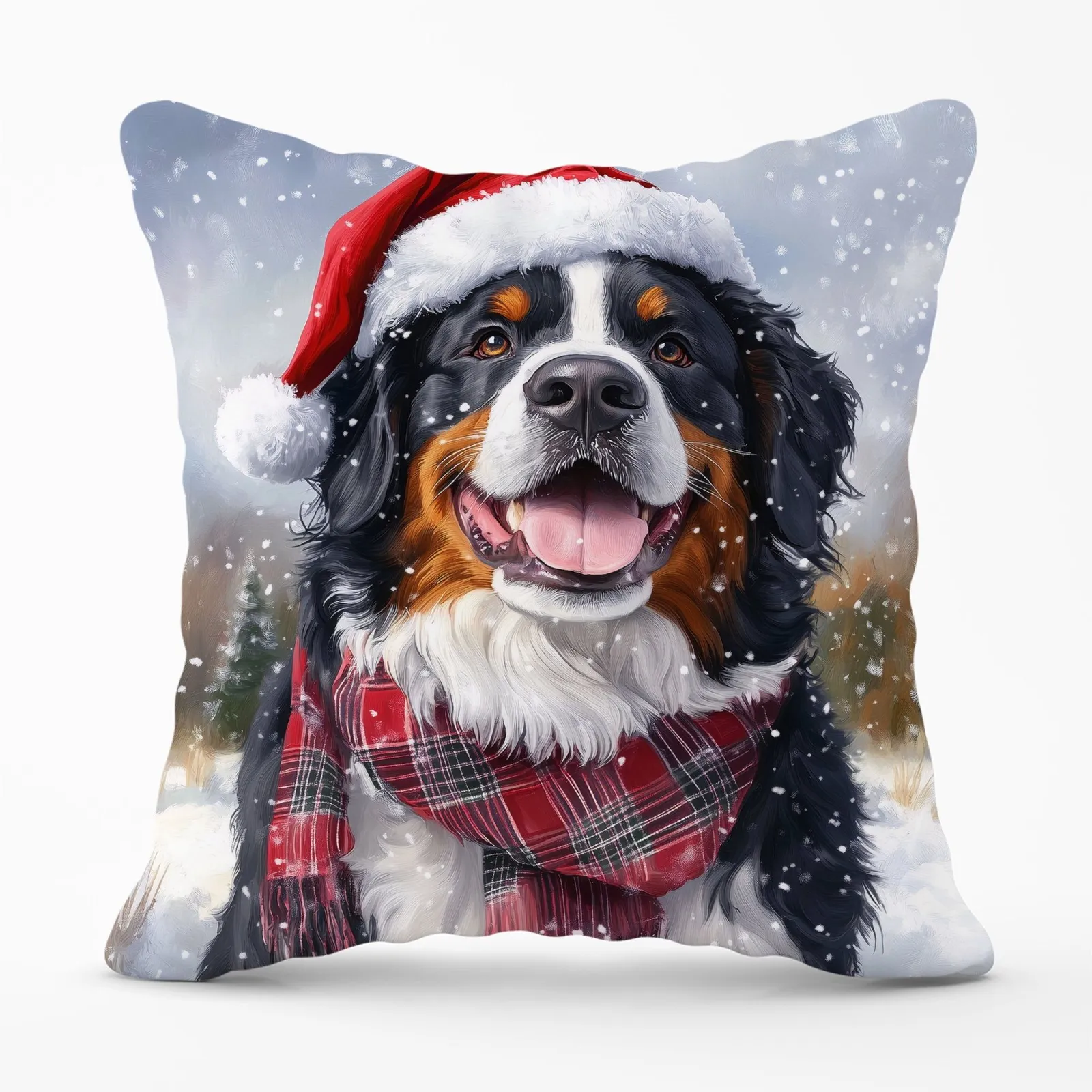 Warren Reed - Designer Christmas Bernese Mountain Dog Cushion in Black