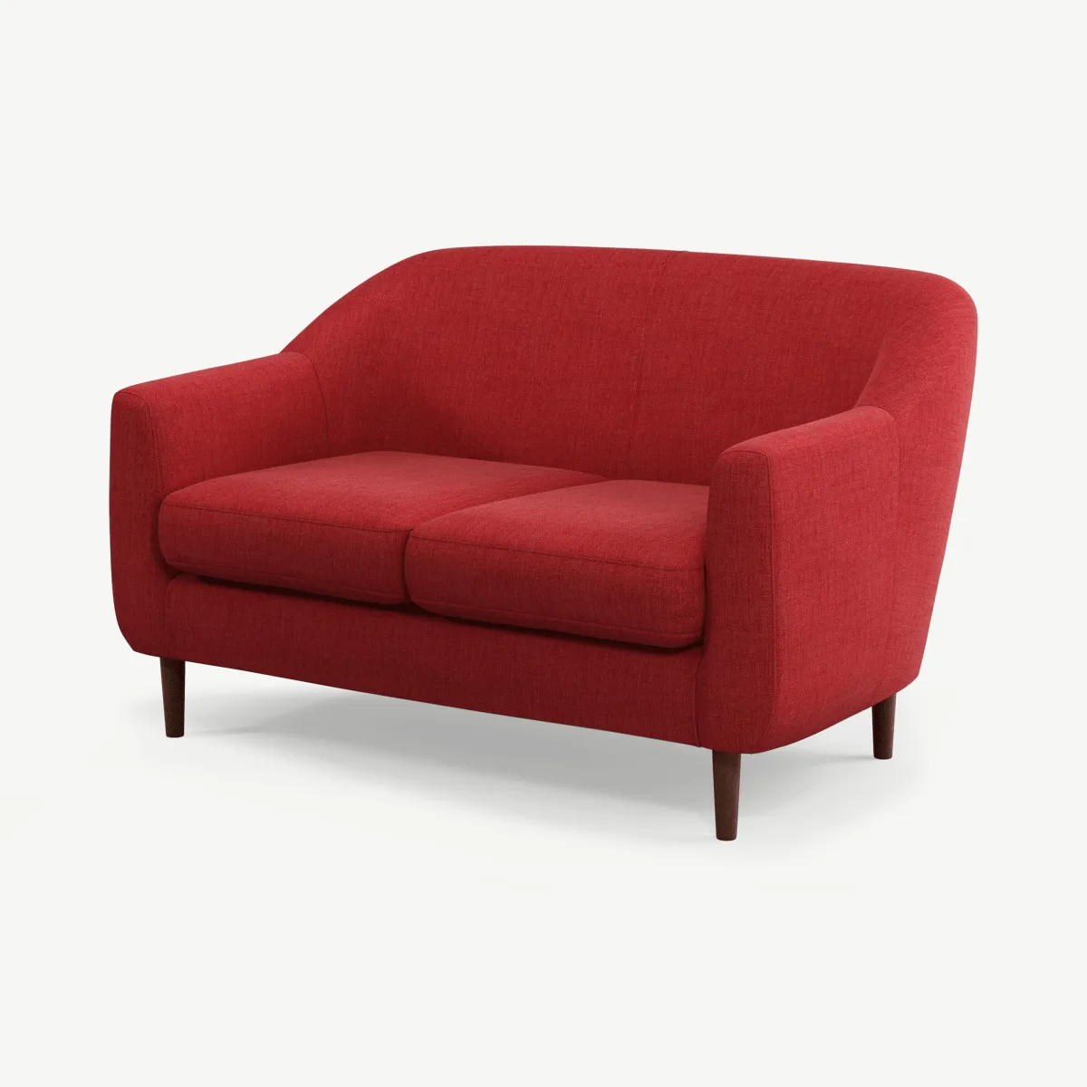 Tubby 2 Seater Sofa,  Postbox Red Fabric with Dark Wood Legs
