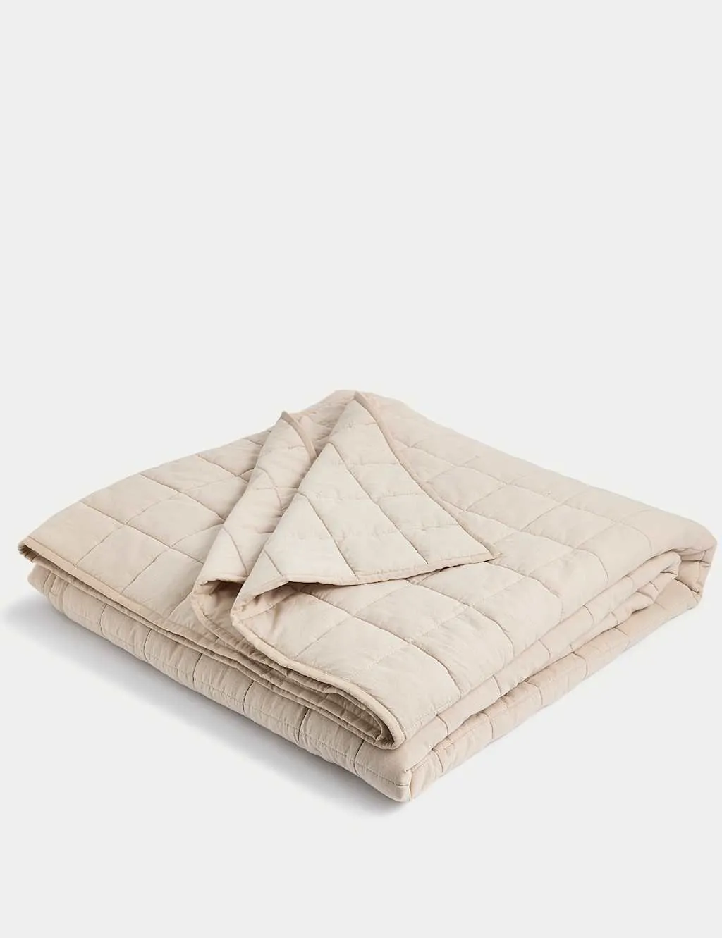 M&S Cotton Rich Quilted Bedspread with Linen Neutral