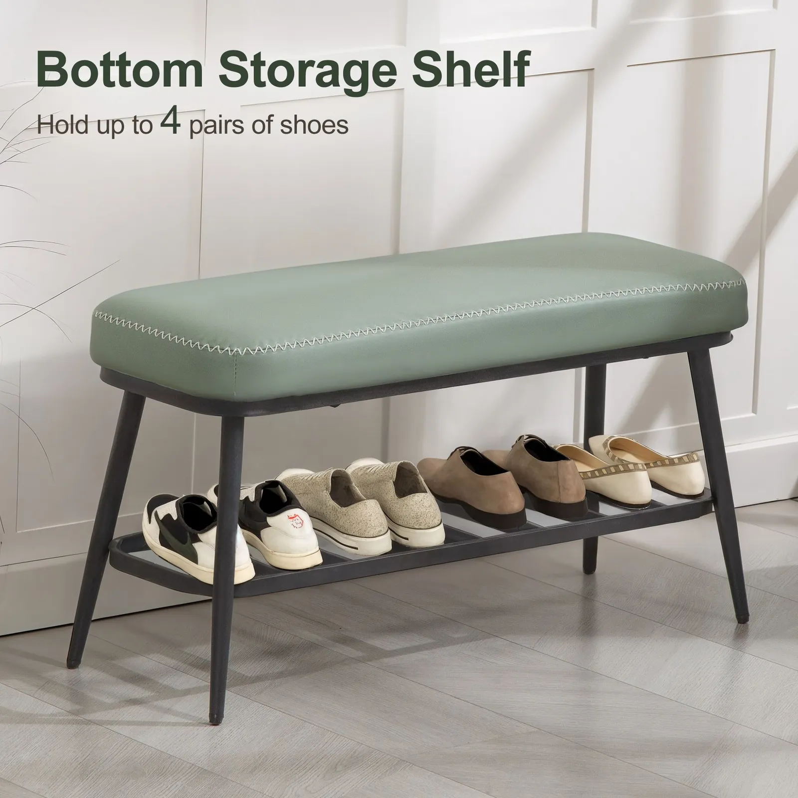 HOMCOM Shoe Bench, PU Leather Shoe Storage Bench for Entryway in Green 5