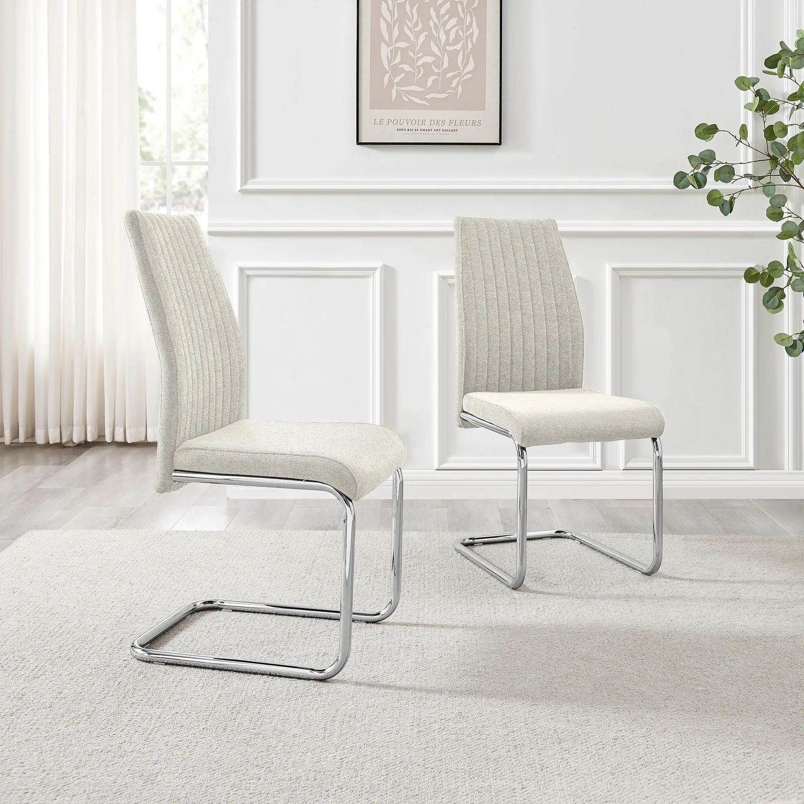FurnitureboxUK Lorenzo 2x Fabric Silver Leg Dining Chair in Cream 2