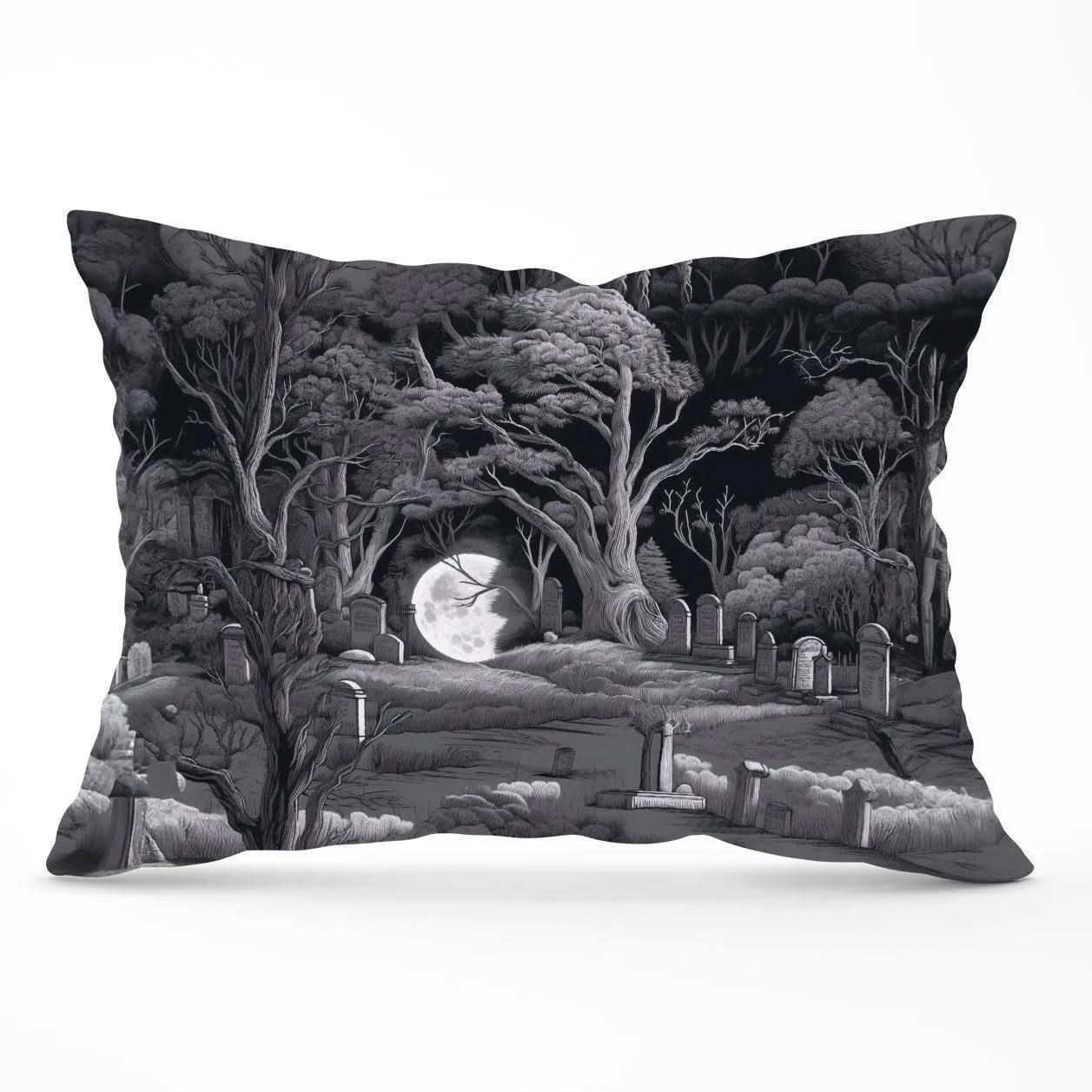 Warren Reed - Designer Eerie Moonlit Cemetery Cushions in Grey