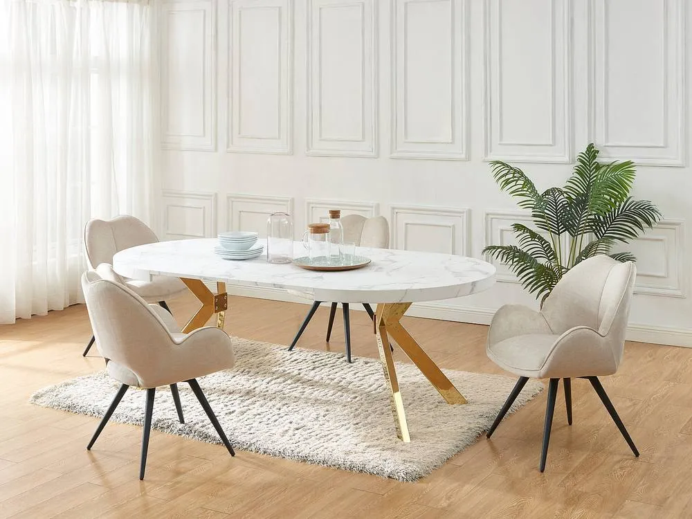 Vente-unique 4 - 8 Seater Extendable Dining Table In MDF & Steel - White Marble 5