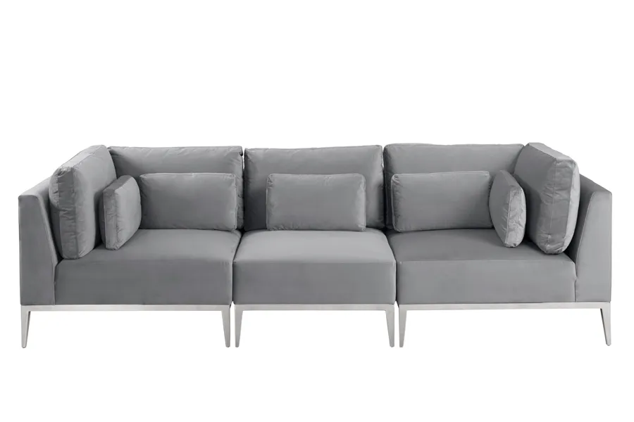 Cassie Three Seat Sofa – Dove Grey – Stainless Steel Base