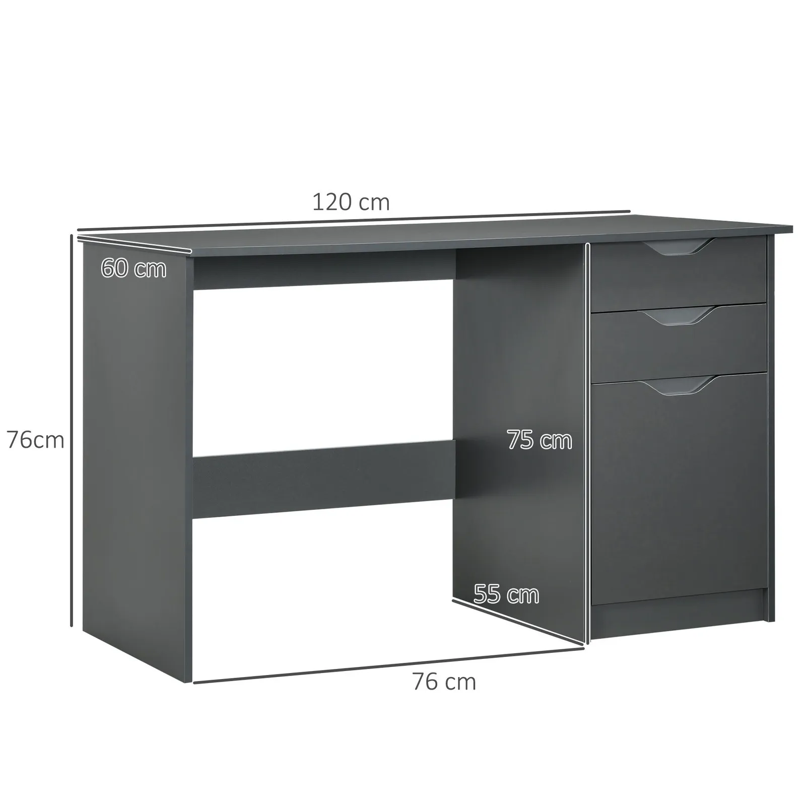 HOMCOM Computer Desk w/ Drawers Modern Writing Workstation for Home Office in Grey 3