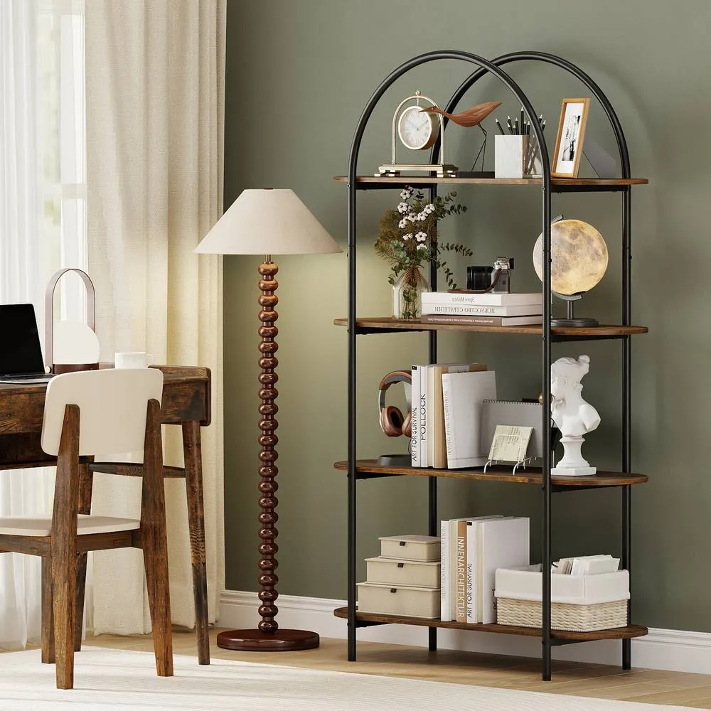 Costway 4-Tier Arched Bookshelf Industrial Bookcase Display Storage Organizer in Brown 3