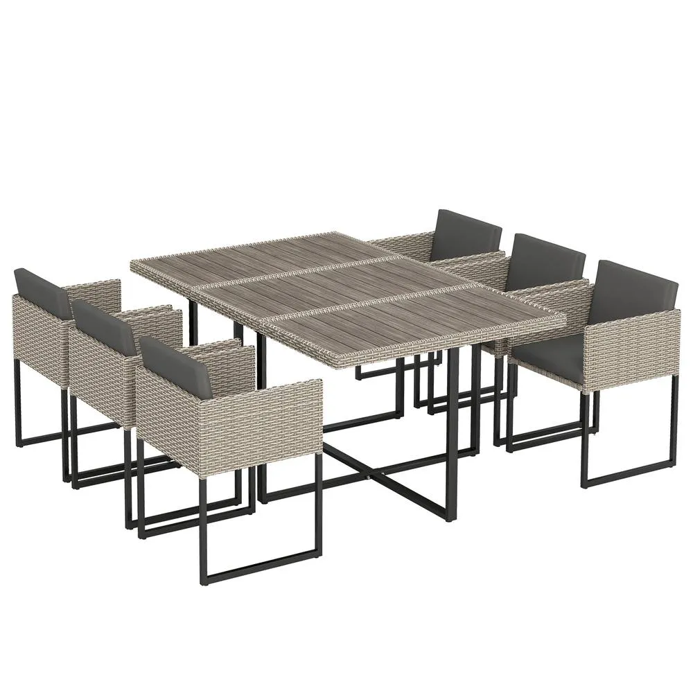 OUTSUNNY Rattan Garden Furniture Set, Rattan Table & Chairs with Cushions in Light Grey 2