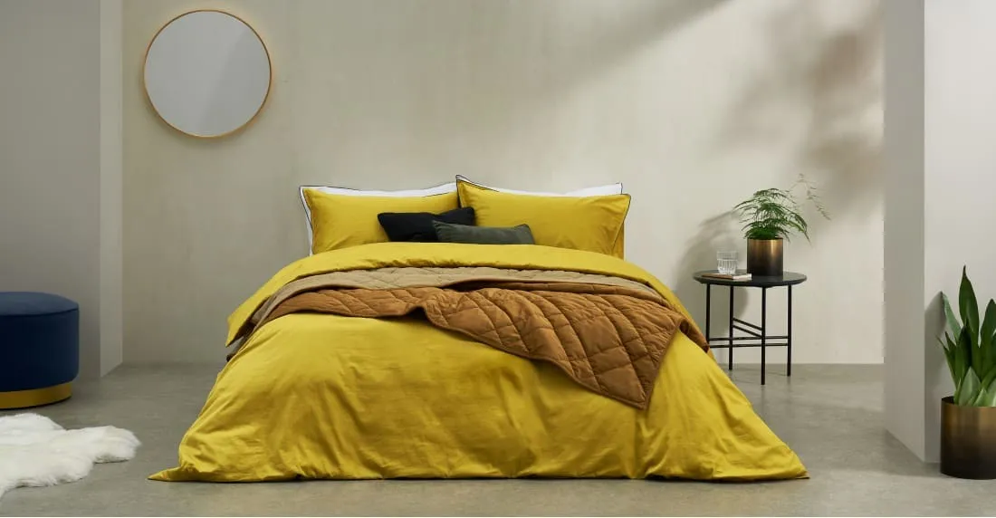 Hylia Washed Cotton Satin Duvet Cover + 2 Pillowcases, King, Antique Gold