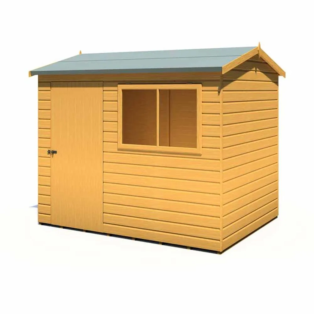 Shires Lewis 8 x 6 Feet Single Door Reverse Apex Style D Shed in Brown 3
